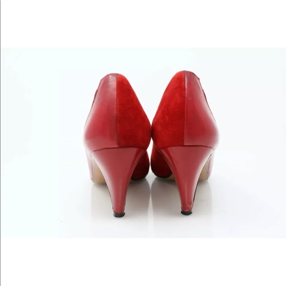VTG Palizzio Italian Red Black Leather Suede Pointed Toe Low Kitten Heel Pump 9N - Picture 12 of 16